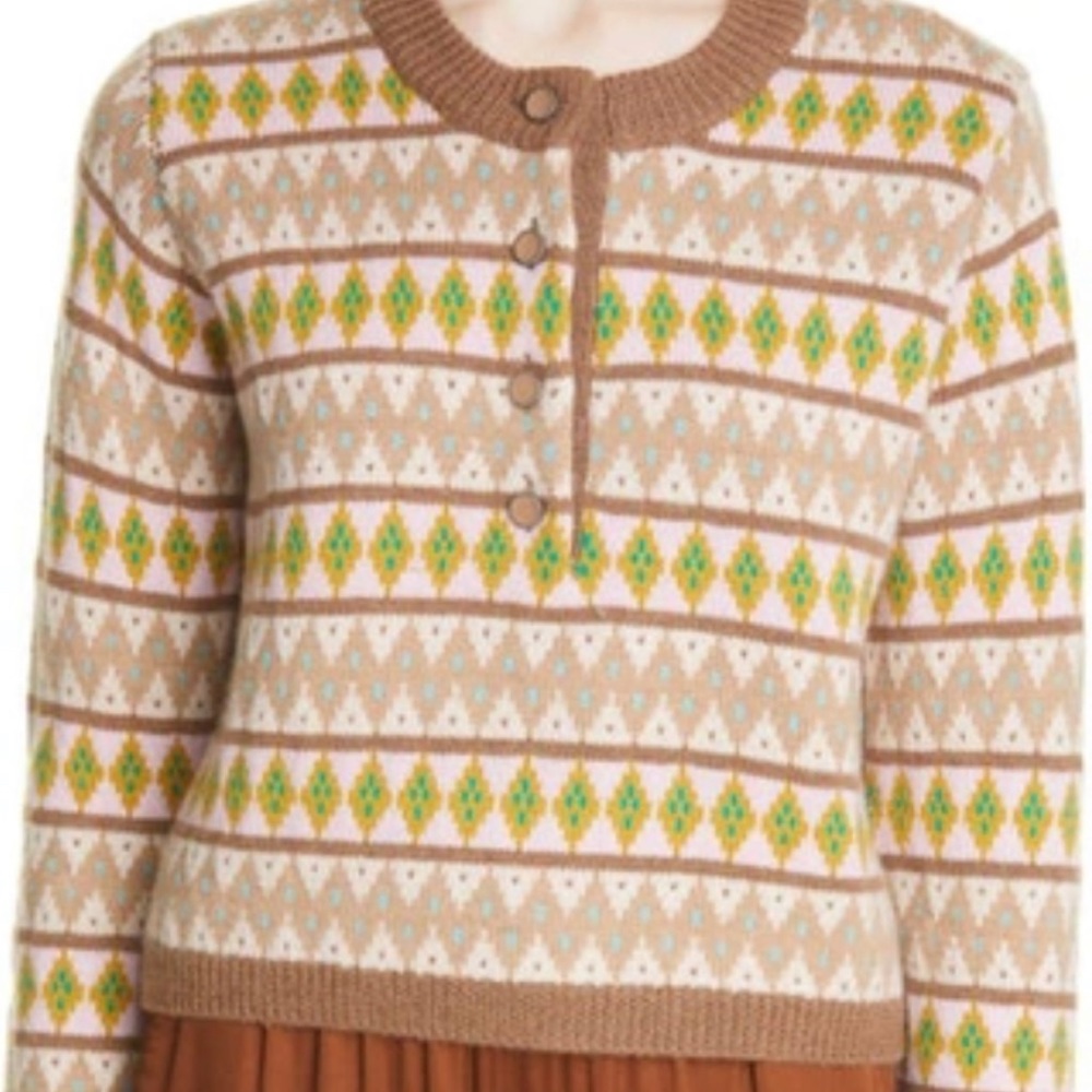 La  Ligne Fairisle Henley Wool Sweater, NWT, Size XS